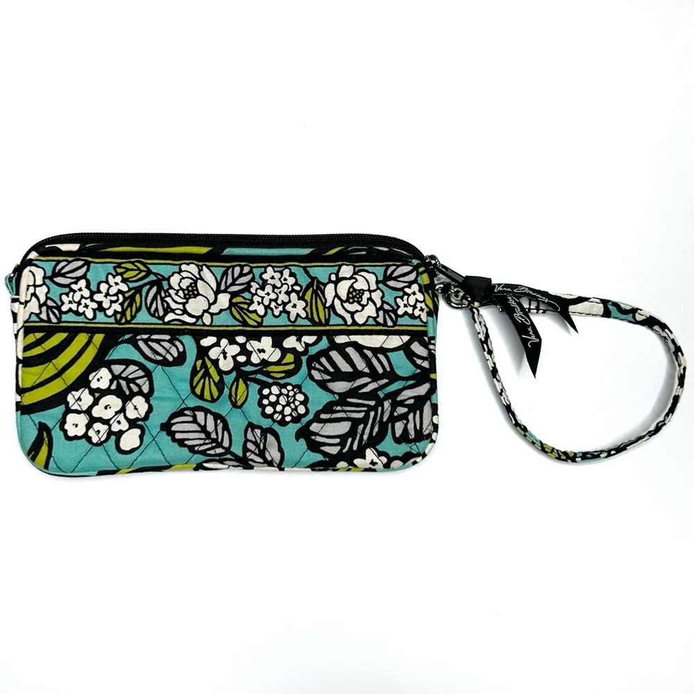 Vera Bradley Wristlet Island Blooms Wallet Blue Green Floral Print Bag Zip